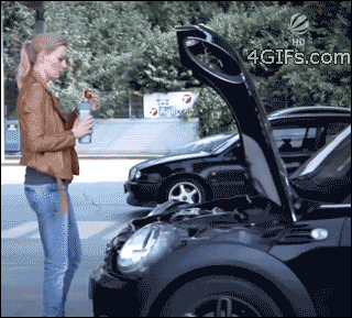 How my Girlfriend changes the oil of her car.gif
